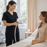 non-surgical body contouring consultation discussing treatment results