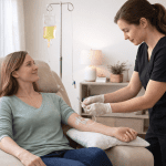 iv therapy for energy and hydration session with patient receiving drip