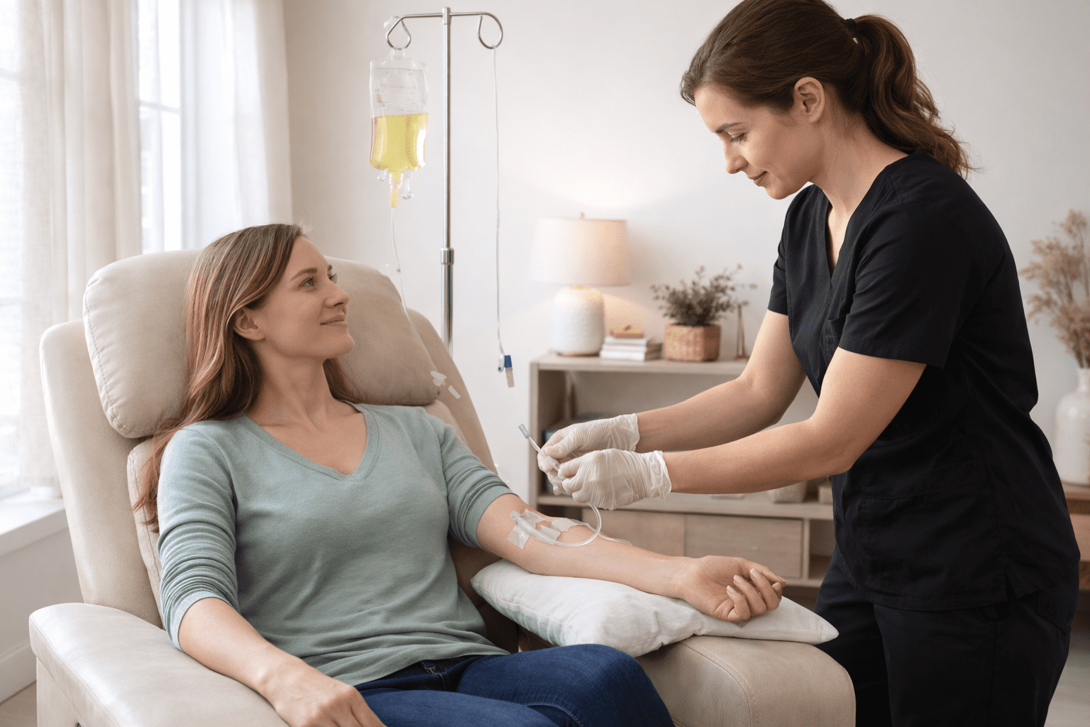 iv therapy for energy and hydration session with patient receiving drip