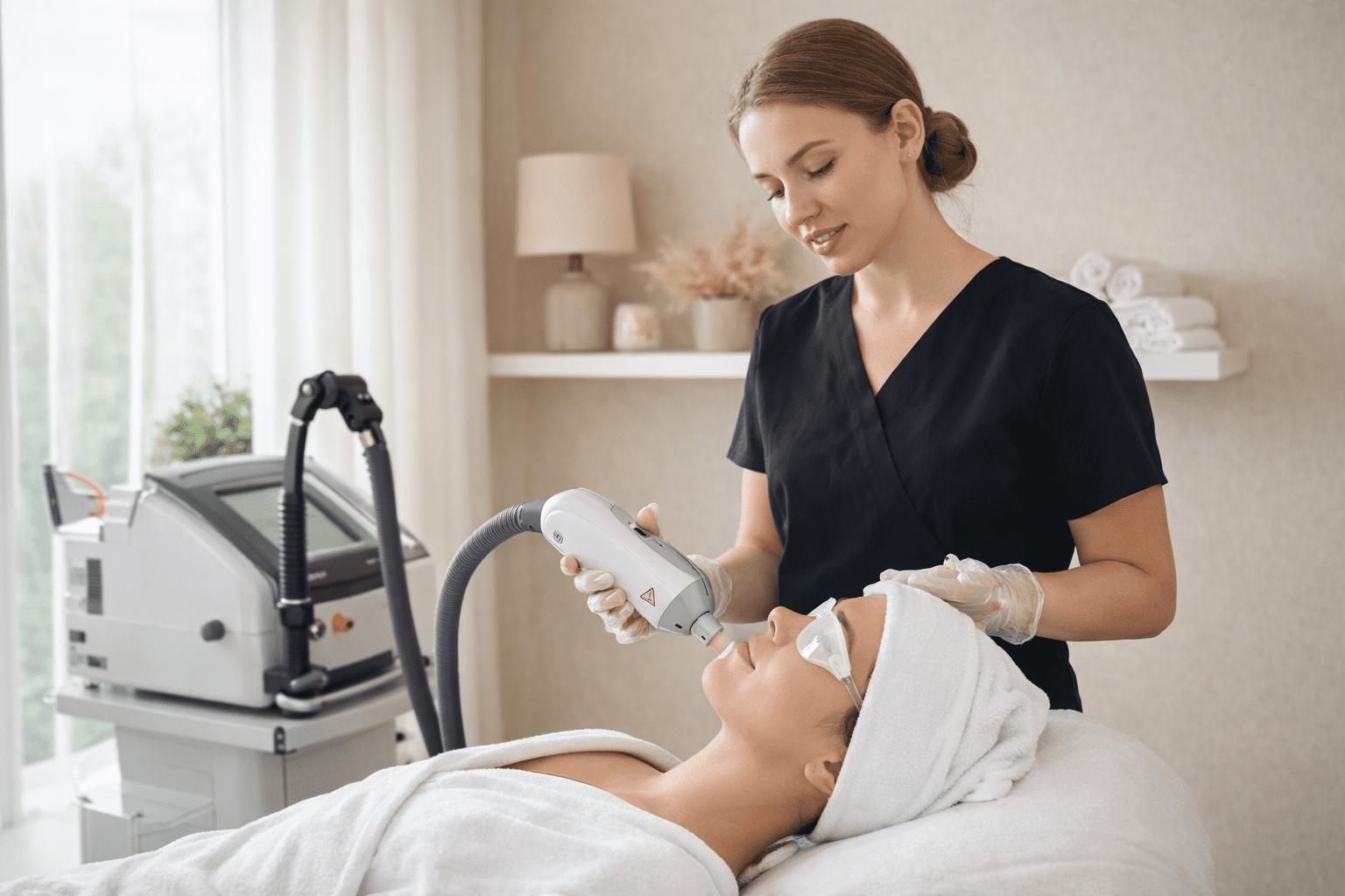 laser skin resurfacing treatment being performed on patient face