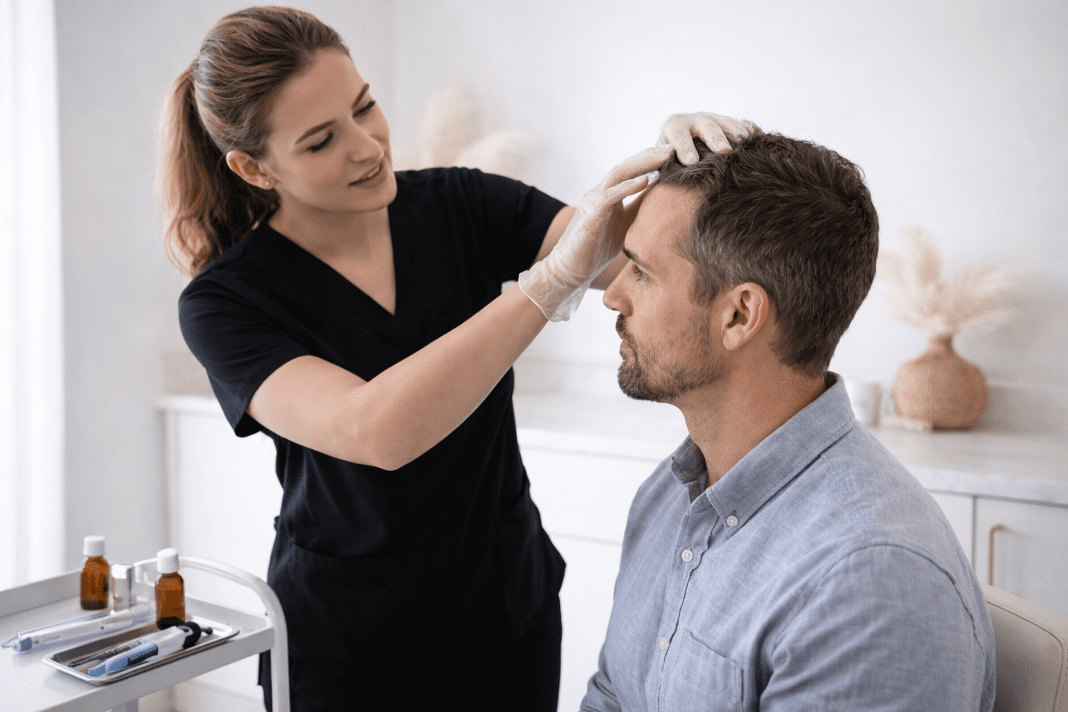 non-surgical hair restoration scalp evaluation by provider