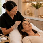 Brow lamination vs brow tint professional eyebrow treatment session.